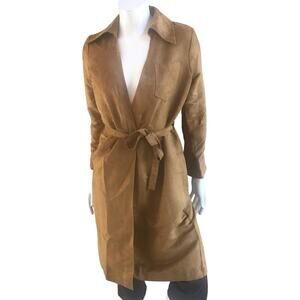 NEW Banana Republic Tan Trench Faux Suede Jacket with Belt Women's Size 2P